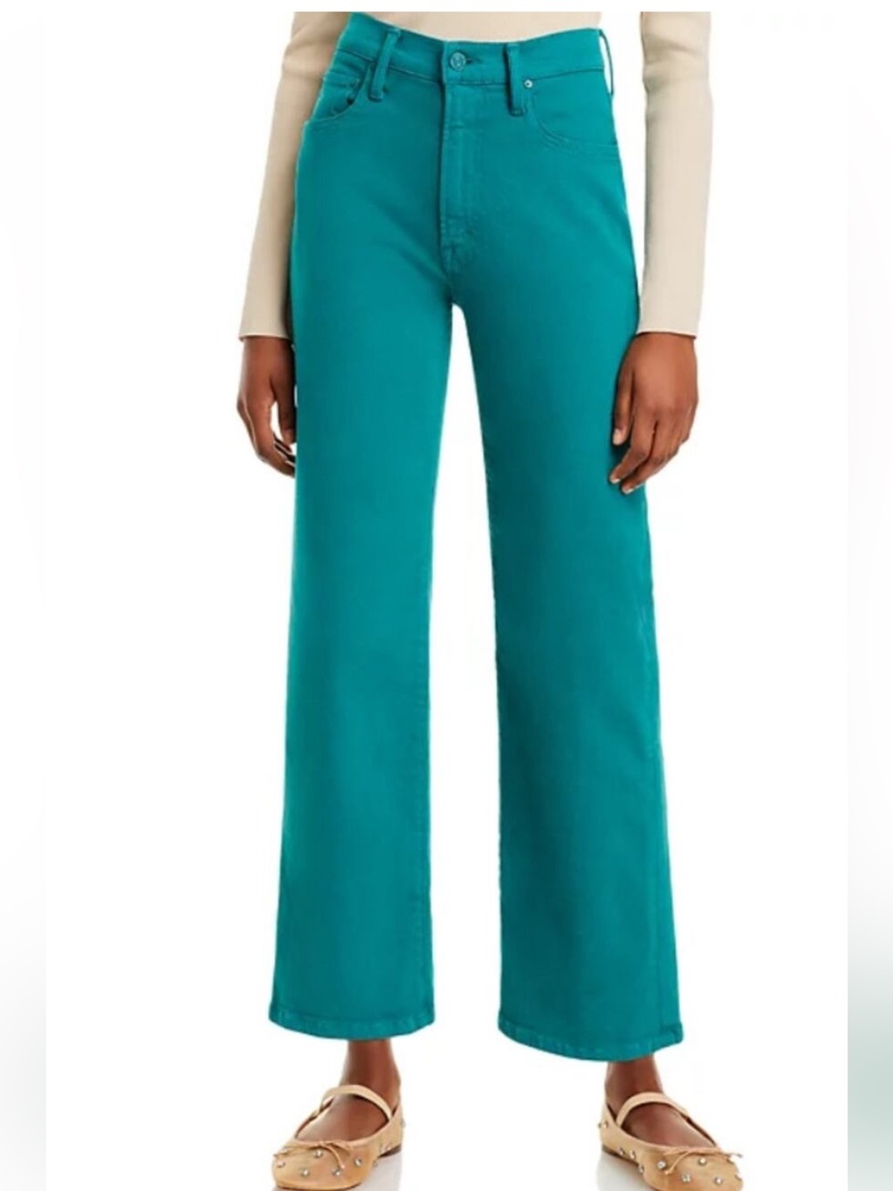 Mother The Rambler High Rise Waist Zip Ankle Teal Green 30